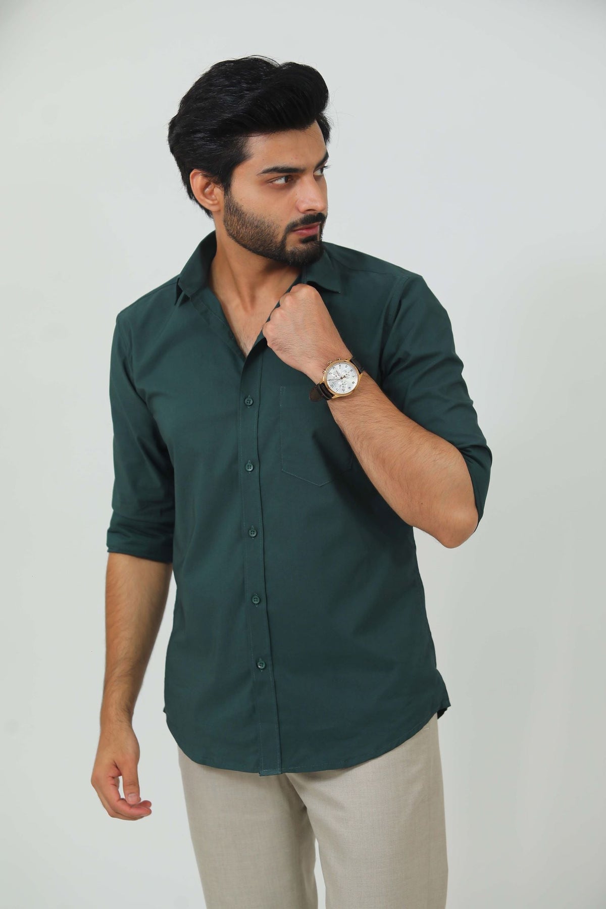 Veshbhoshaa Bluebird Men'S Olive Green Cotton Lycra Formal Shirt - PUSHMYCART