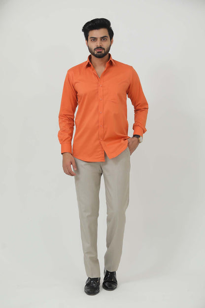 Veshbhoshaa Bluebird Men'S Orange Cotton Lycra Formal Shirt - PUSHMYCART