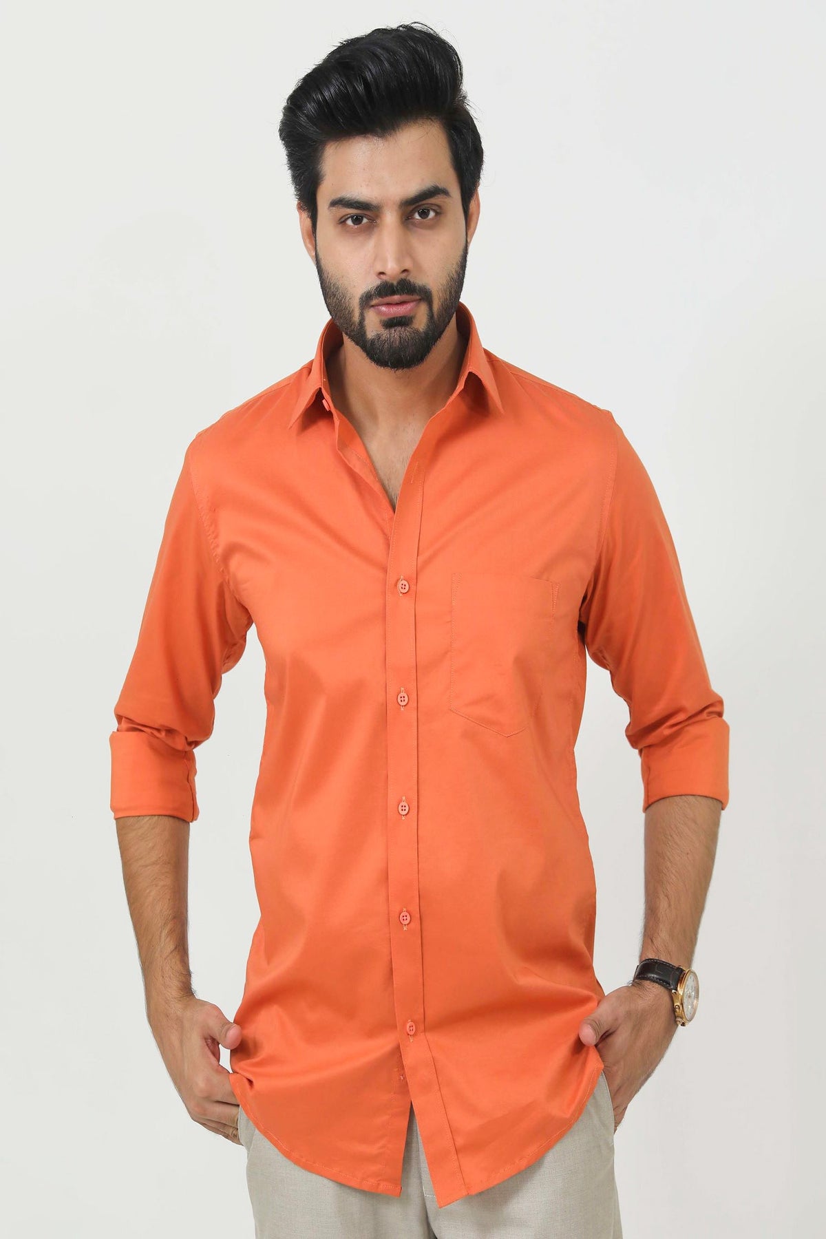 Veshbhoshaa Bluebird Men'S Orange Cotton Lycra Formal Shirt - PUSHMYCART