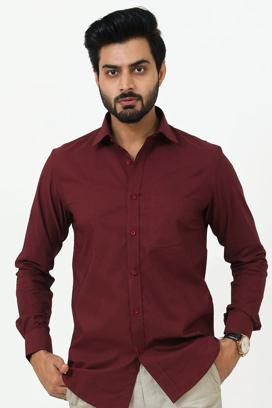 Veshbhoshaa Bluebird Men'S Maroon Cotton Lycra Formal Shirt - PUSHMYCART