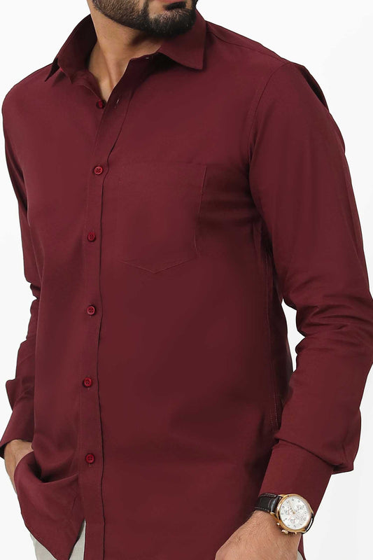 BLUEBIRD MEN'S MAROON COTTON LYCRA FORMAL SHIRT