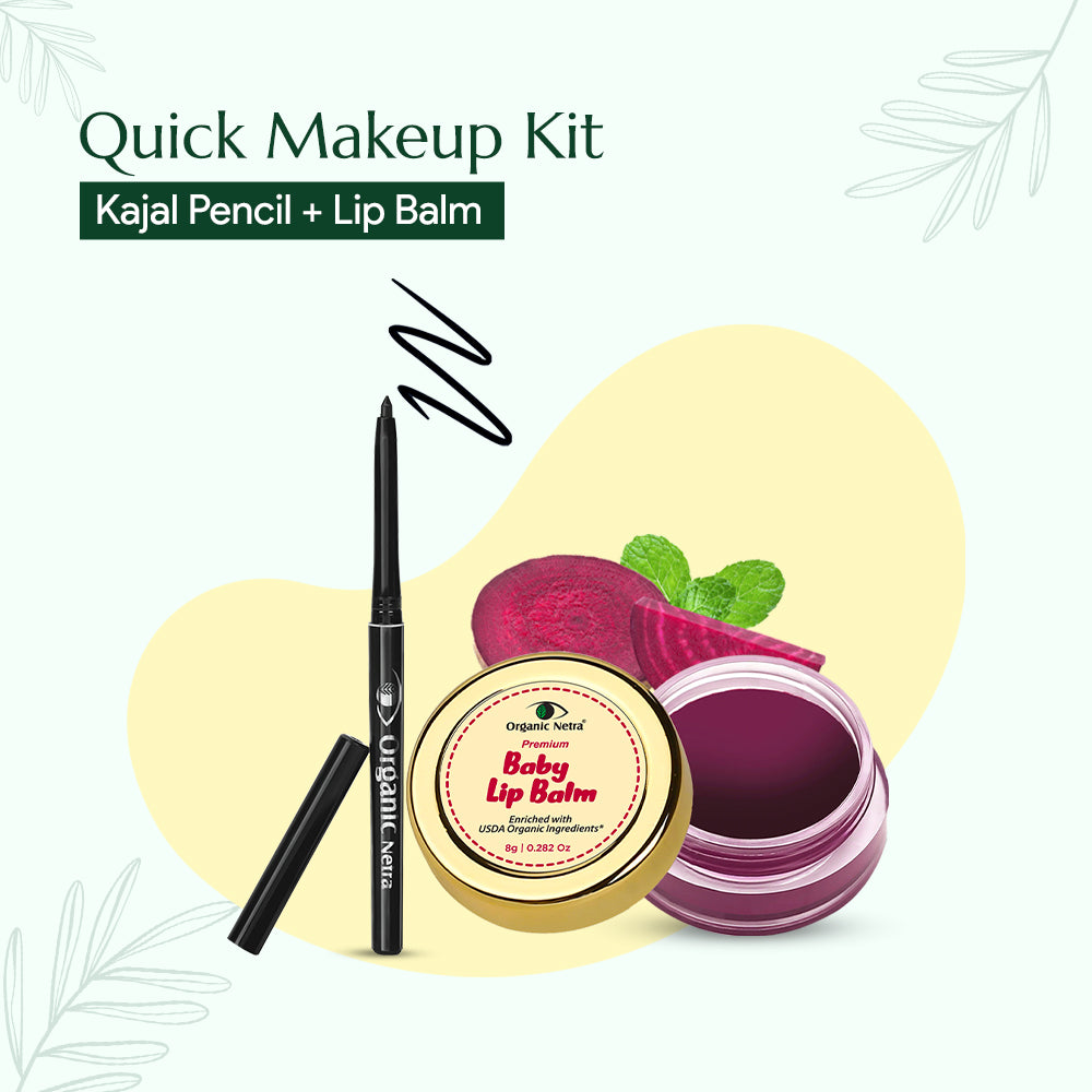 Organicnetra Quick Makeup - Kit Kajal Pencil + Lip Balm