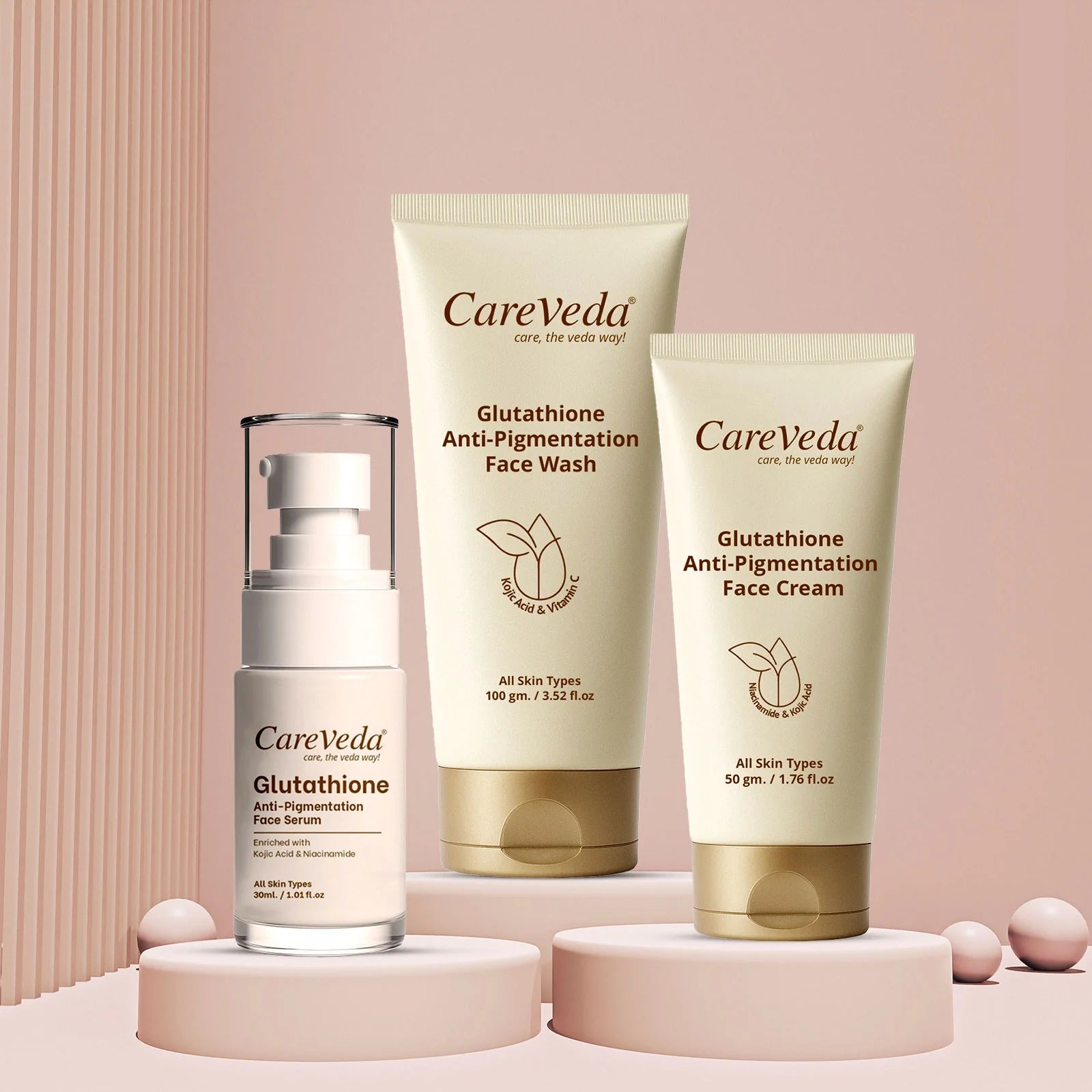 glutathione face wash and cream CareVeda Skin Care Set of 3 Face Face Serum sachets