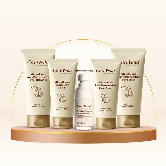 CareVeda Glutathione Skin Care Range Set of 5 Face Wash Serum Cream Sunscreen and Peel Off Mask