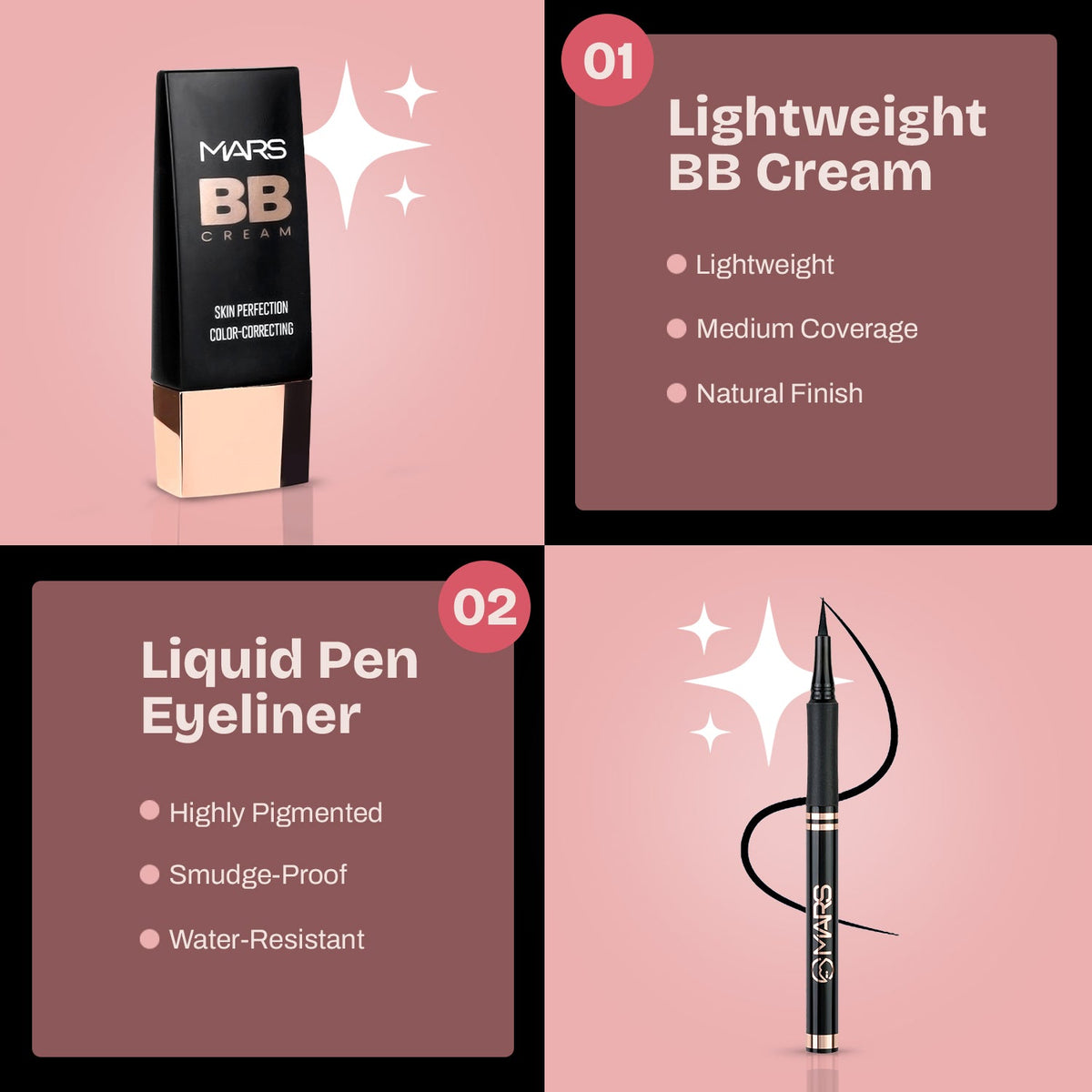 Mars Cosmetics Everyday Essentials combo featuring BB cream, lip & cheek tint, eyeliner, and mascara for a natural - Image 3