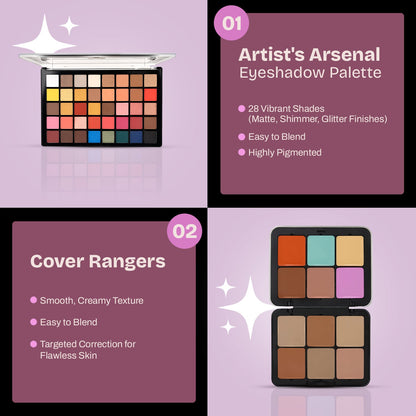 Mars Cosmetics For The PROS combo kit featuring foundation, concealer palette, lip colors, and makeup brushes. - Image 2