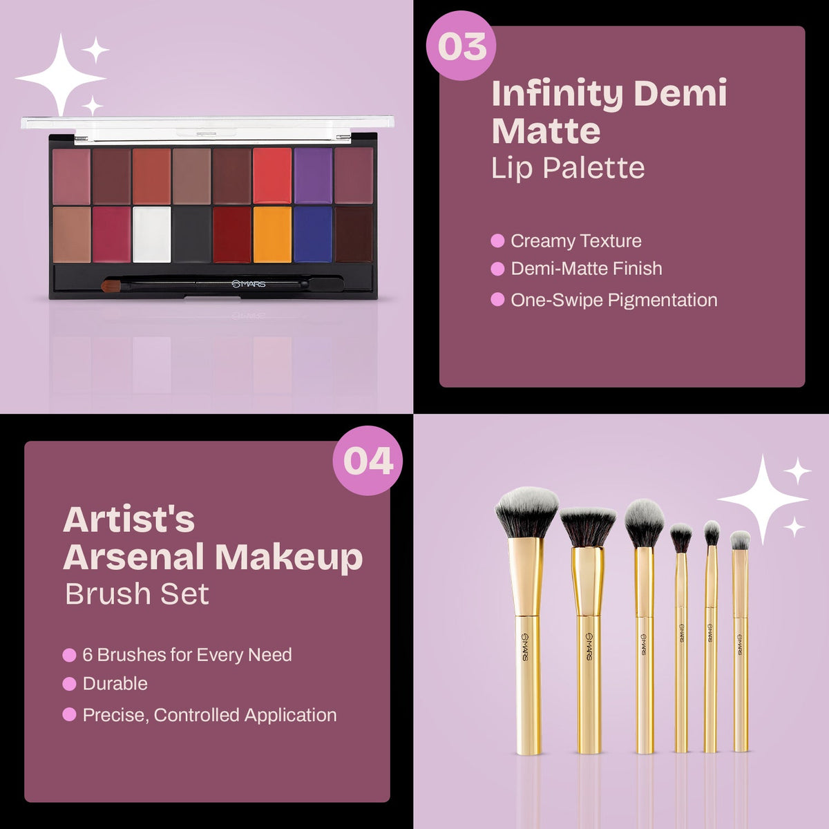 Mars Cosmetics For The PROS combo kit featuring foundation, concealer palette, lip colors, and makeup brushes. - Image 3