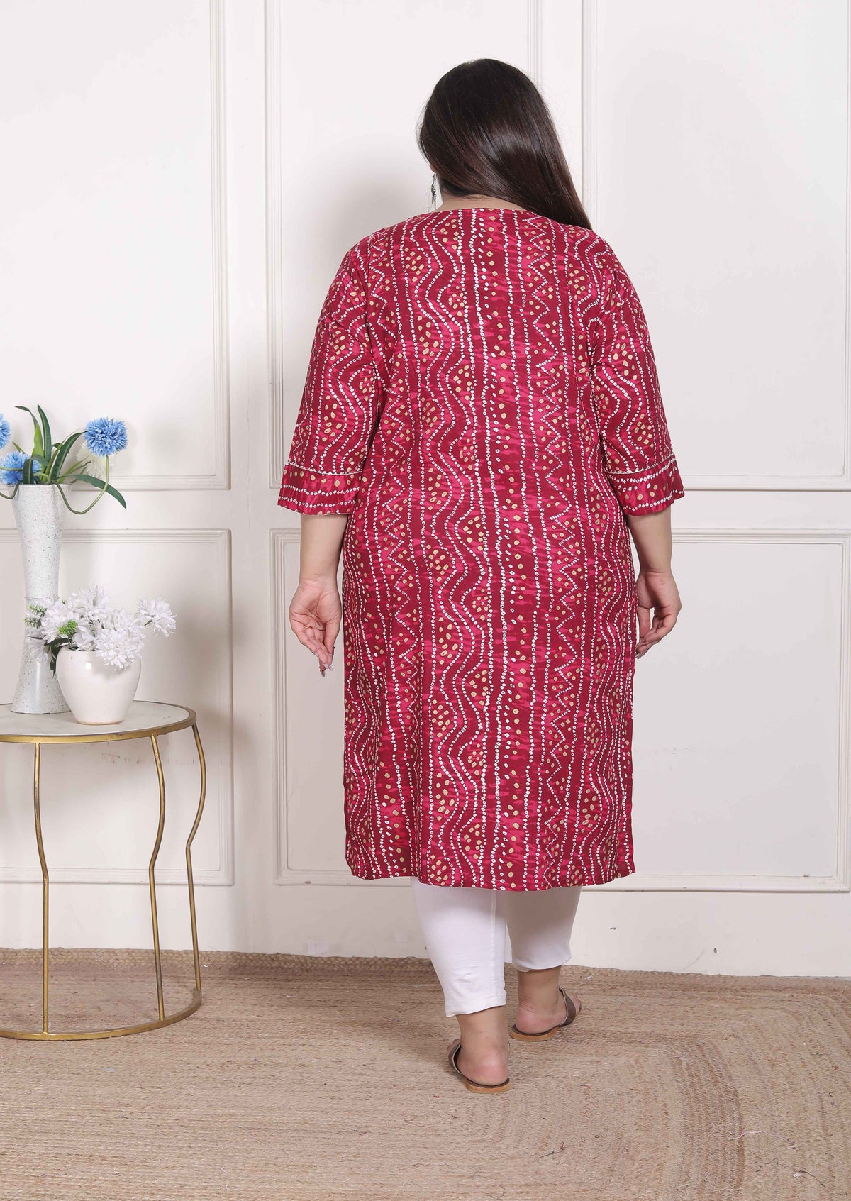 Miravan WOMENS Plus Size Bandhej Printed Rayon Kurta Magenta - view 3