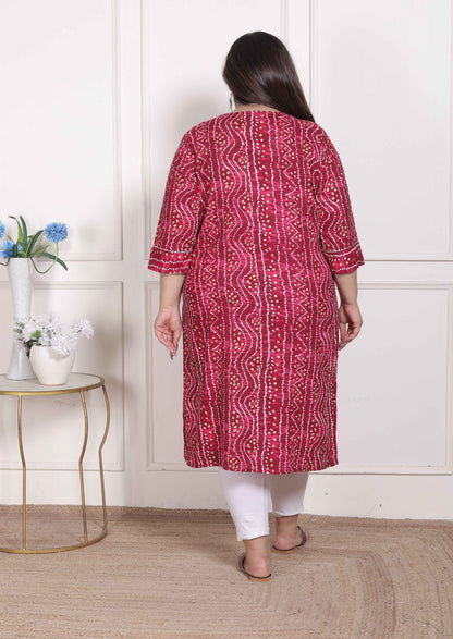 Miravan WOMENS Plus Size Bandhej Printed Rayon Kurta Magenta - view 3