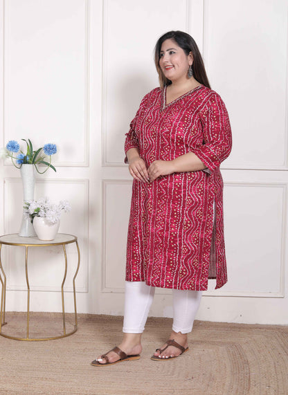 Miravan WOMENS Plus Size Bandhej Printed Rayon Kurta Magenta - view 4