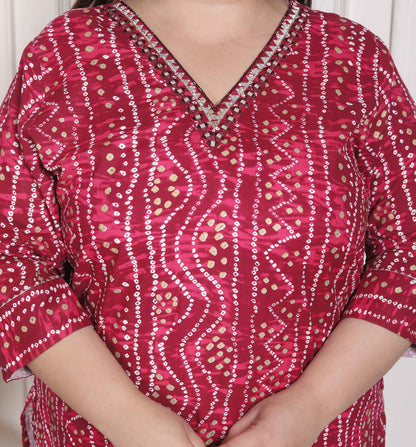 Miravan WOMENS Plus Size Bandhej Printed Rayon Kurta Magenta - view 6