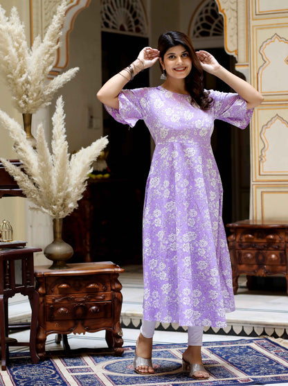 Miravan Womens Levender Floral Printed Anarkali Kurta - view 2