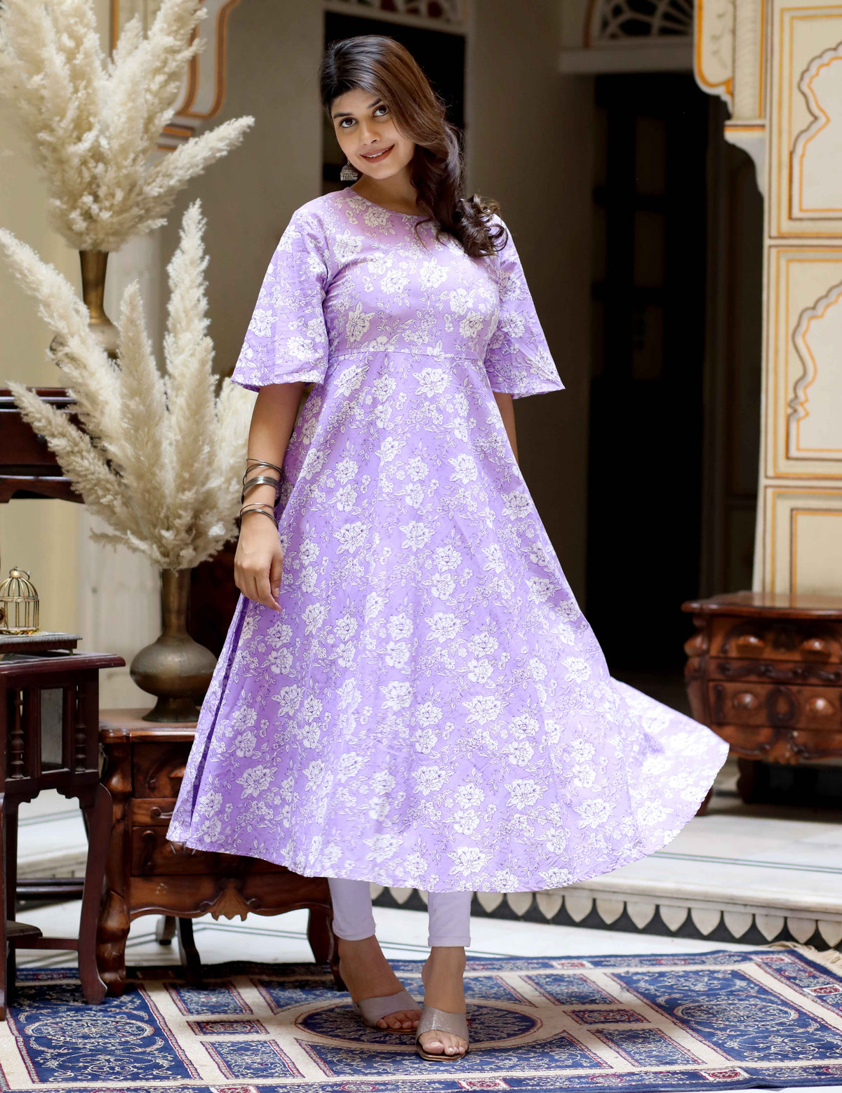 Miravan Womens Levender Floral Printed Anarkali Kurta - view 3