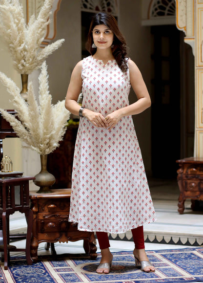 Miravan Womens Orange Cotton Floral Printed Kurta With Jacket - view 8