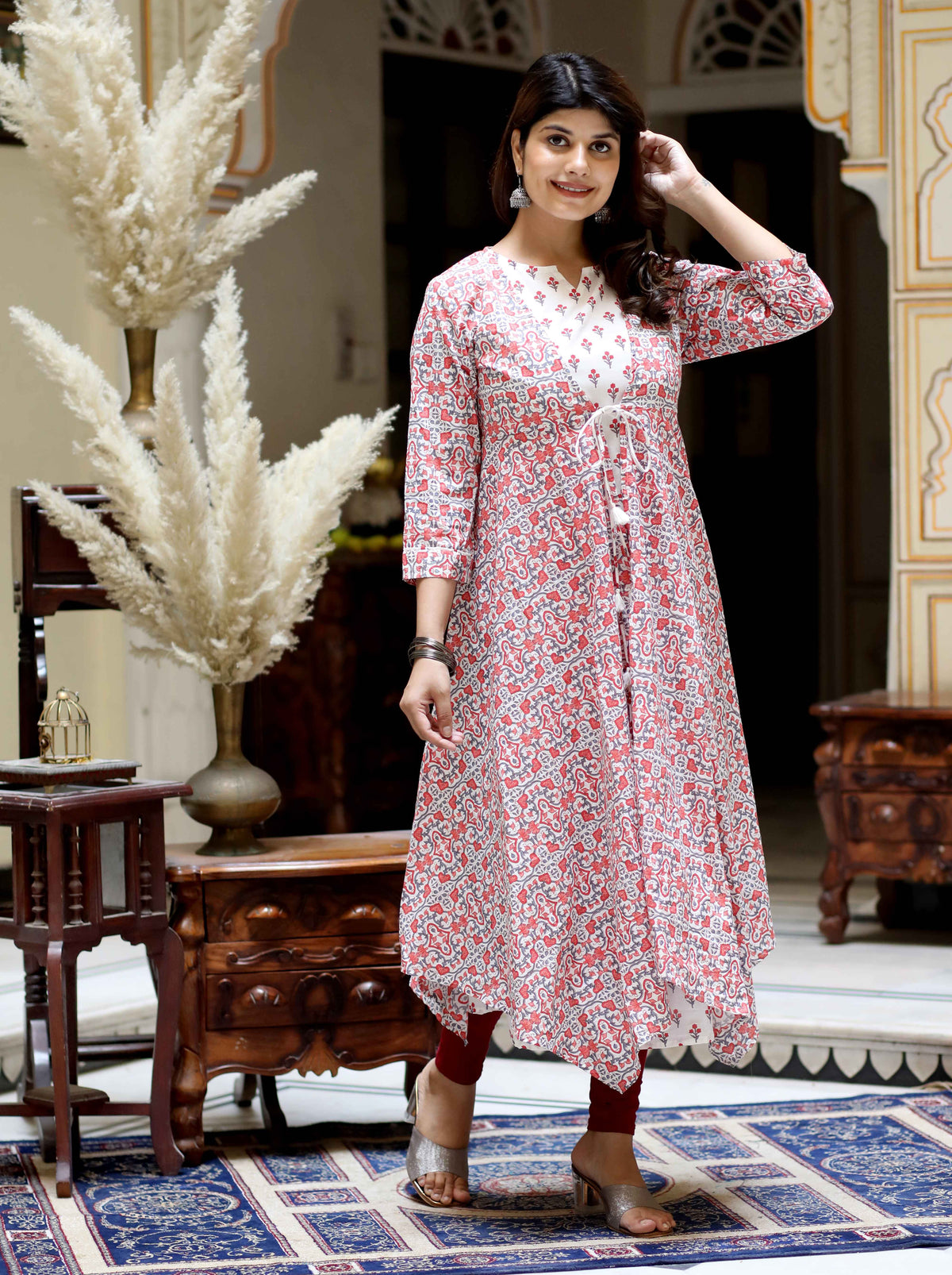 Miravan Womens Cotton Floral Printed Layered Kurta with Jacket - view 5