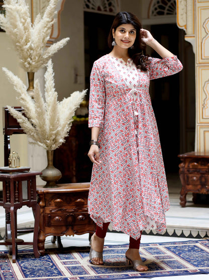 Miravan Womens Cotton Floral Printed Layered Kurta with Jacket - view 5