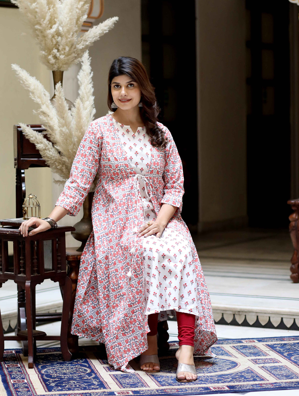 Miravan Womens Cotton Floral Printed Layered Kurta with Jacket - view 8