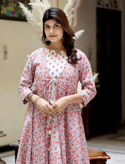 Miravan Womens Cotton Floral Printed Layered Kurta with Jacket - view 11