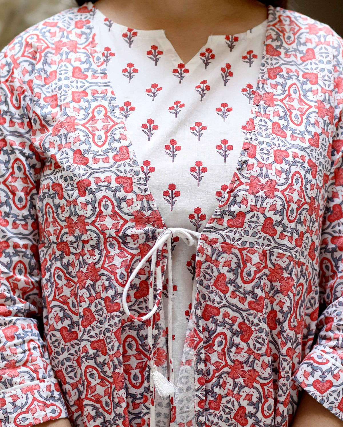 Miravan Womens Orange Cotton Floral Printed Kurta With Jacket - view 7