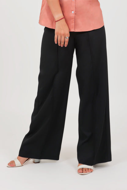 BLUEBIRD WOMEN'S BLACK SOLID CASUAL BELL BOTTOM  TROUSERS