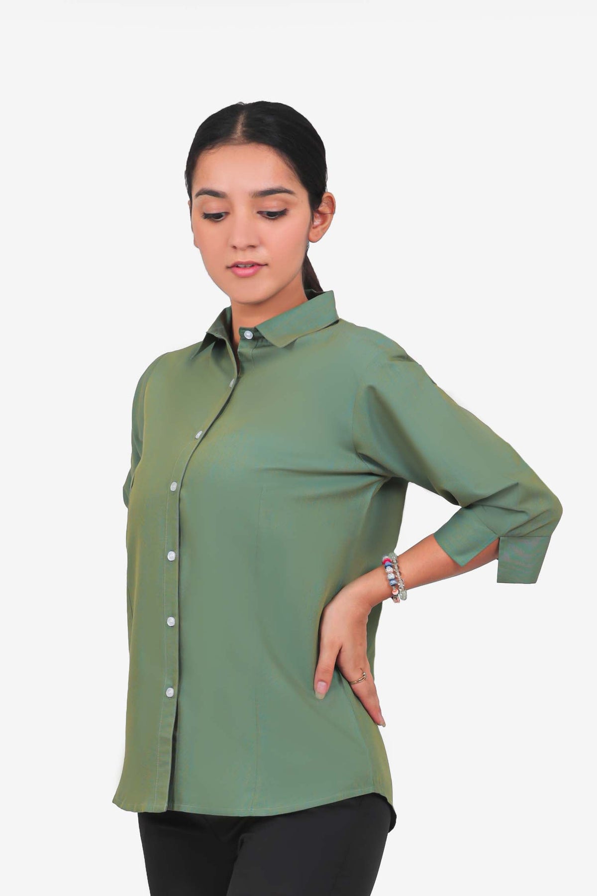 Veshbhoshaa Bluebird Women'S Olive Green Formal Shirt - PUSHMYCART