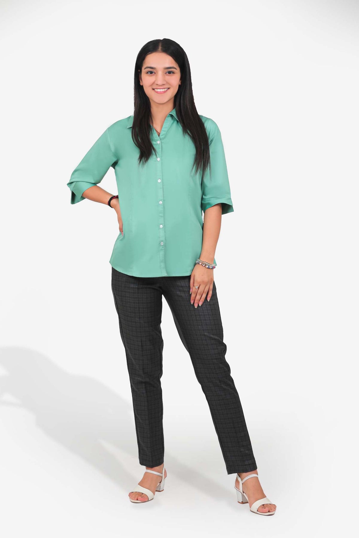 Veshbhoshaa Bluebird Women'S Light Green Formal Shirt - PUSHMYCART
