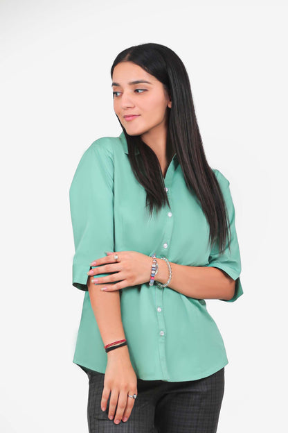 Veshbhoshaa Bluebird Women'S Light Green Formal Shirt - PUSHMYCART