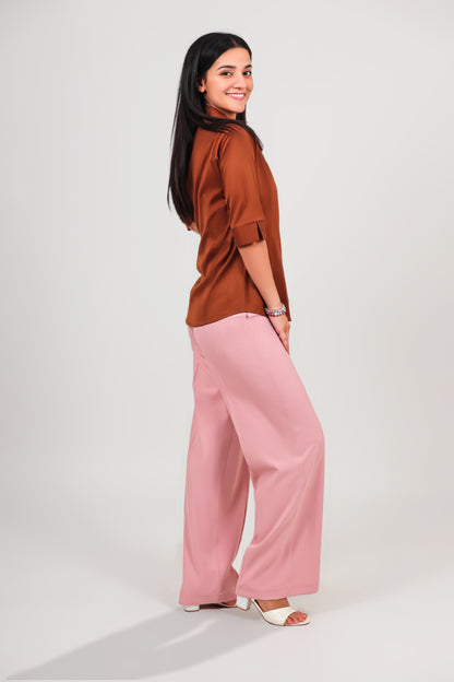 Veshbhoshaa Bluebird Women'S Pink Casual Bell Bottom  Trousers - PUSHMYCART