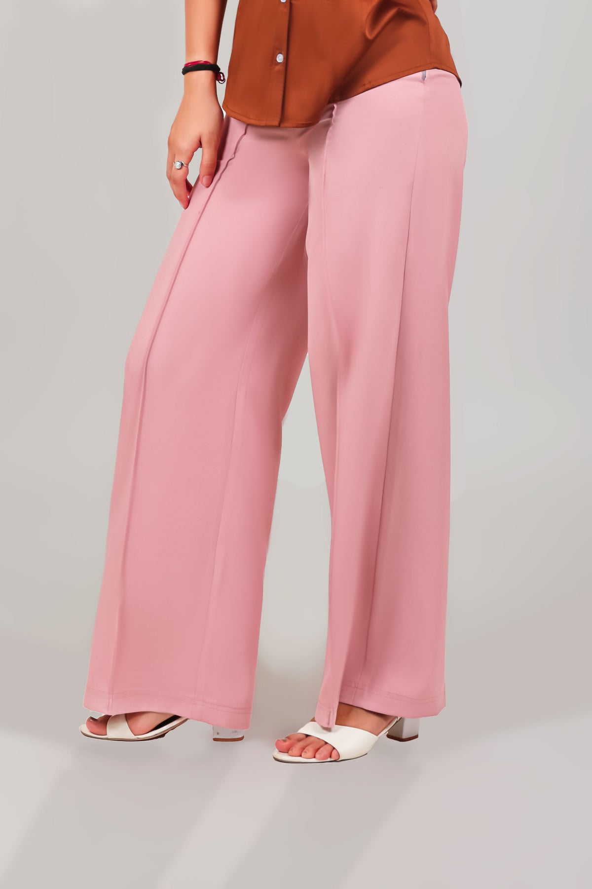 BLUEBIRD WOMEN'S PINK CASUAL BELL BOTTOM  TROUSERS