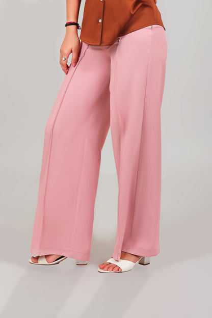 BLUEBIRD WOMEN'S PINK CASUAL BELL BOTTOM  TROUSERS