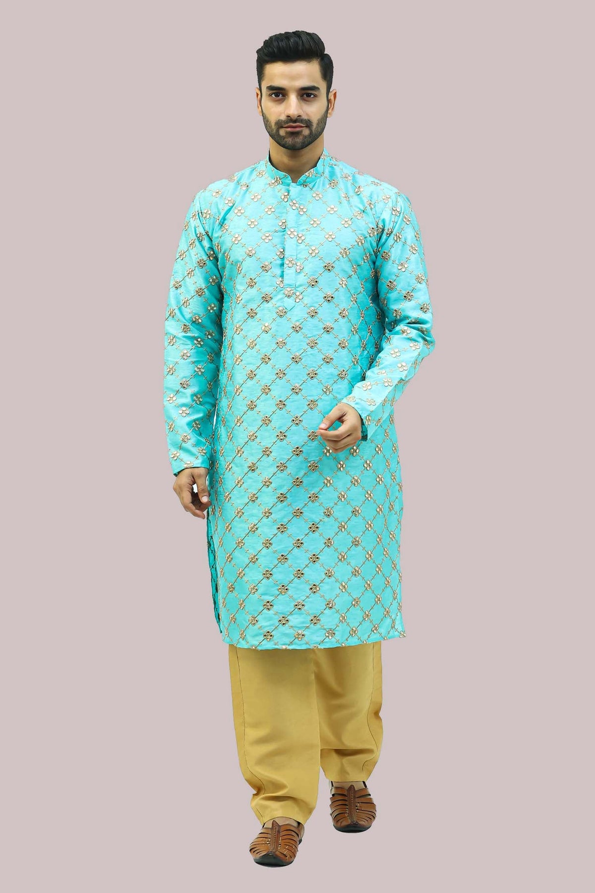 BLUESAANCHI MEN'S MIRROR WORK KURTA SET