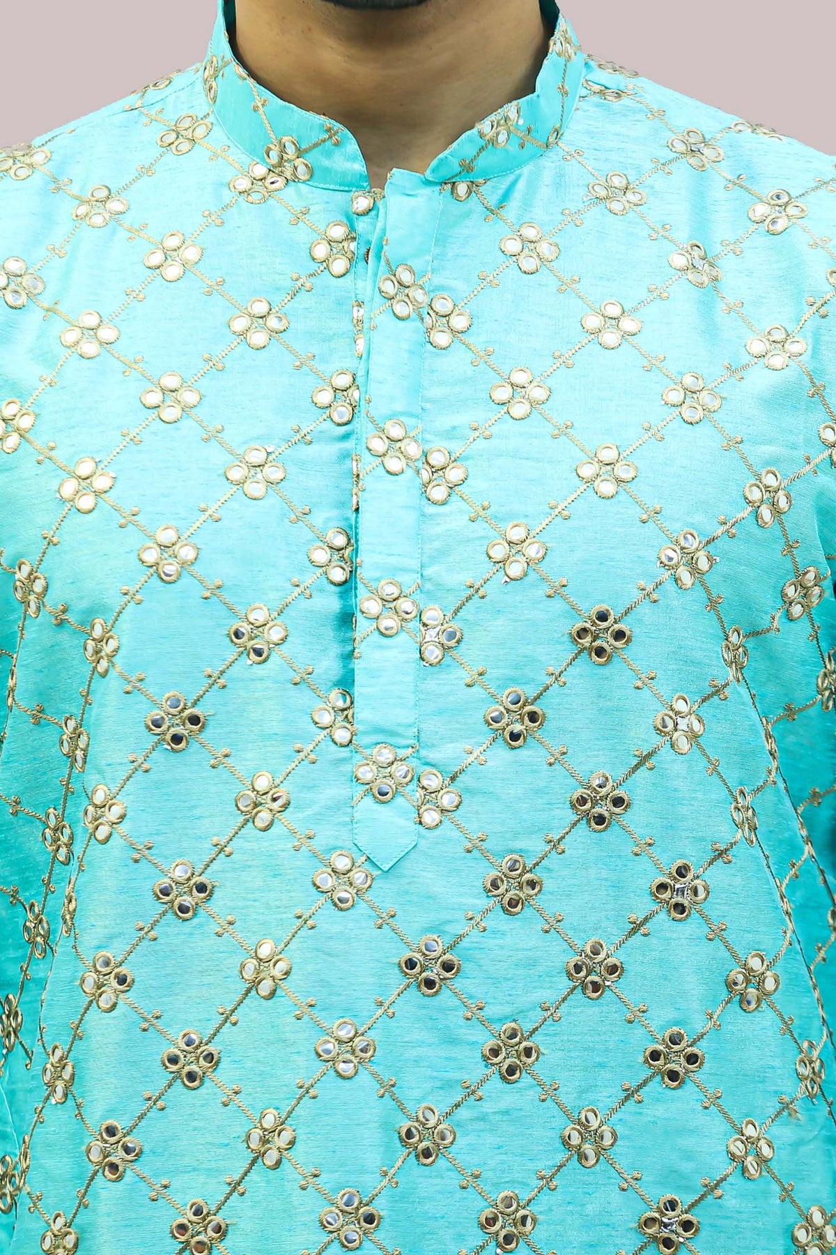 Veshbhoshaa Bluesaanchi Men'S Mirror Work Kurta Set - PUSHMYCART