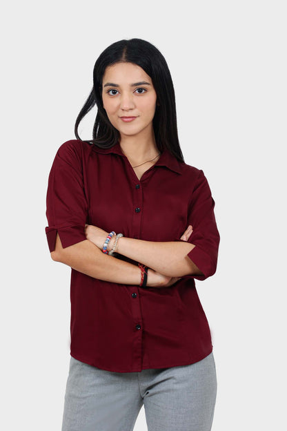 Veshbhoshaa Bluebird Women'S Maroon Formal Shirt - PUSHMYCART