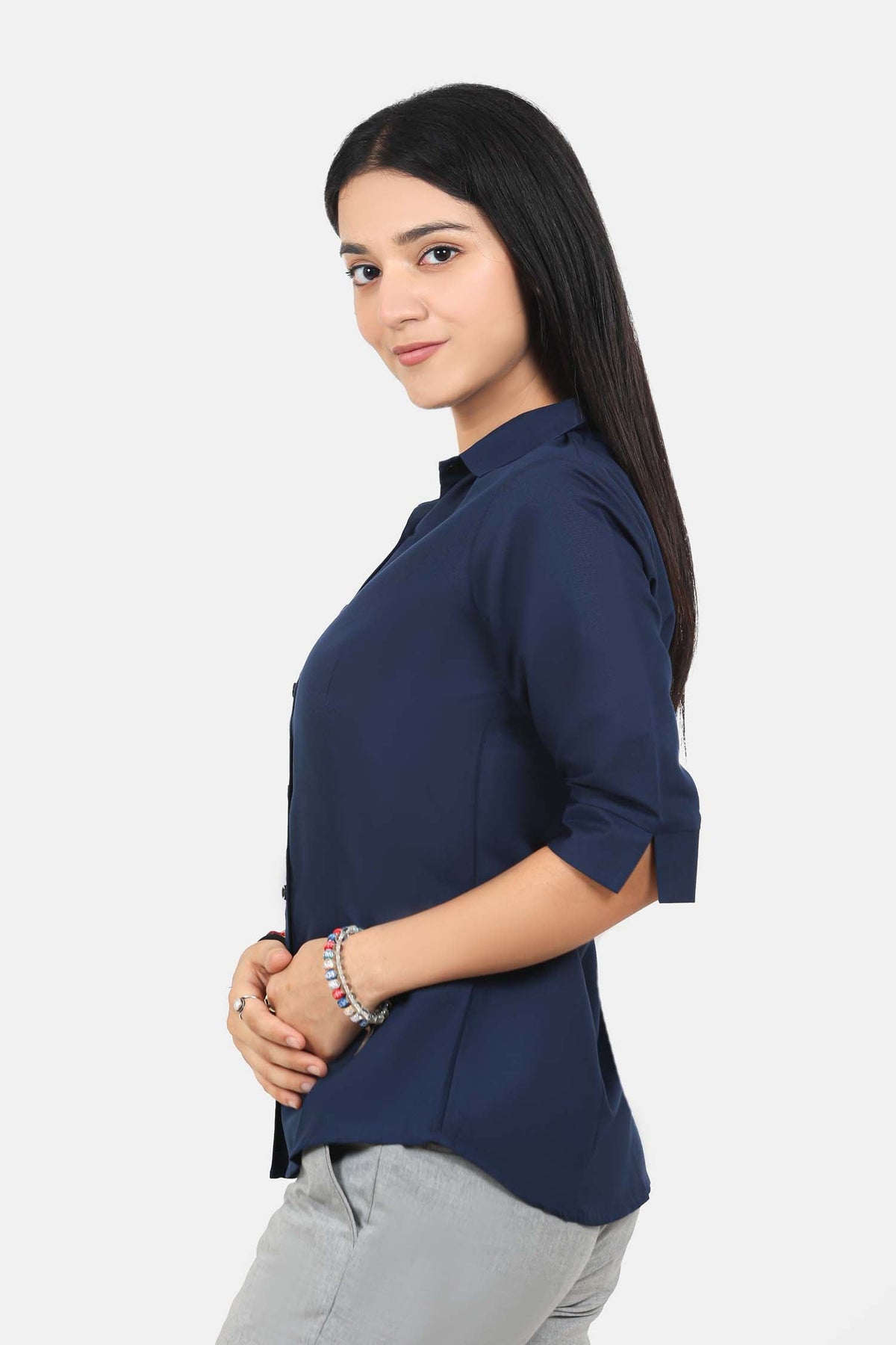 Veshbhoshaa Bluebird Women'S Navy Blue Formal Shirt - PUSHMYCART