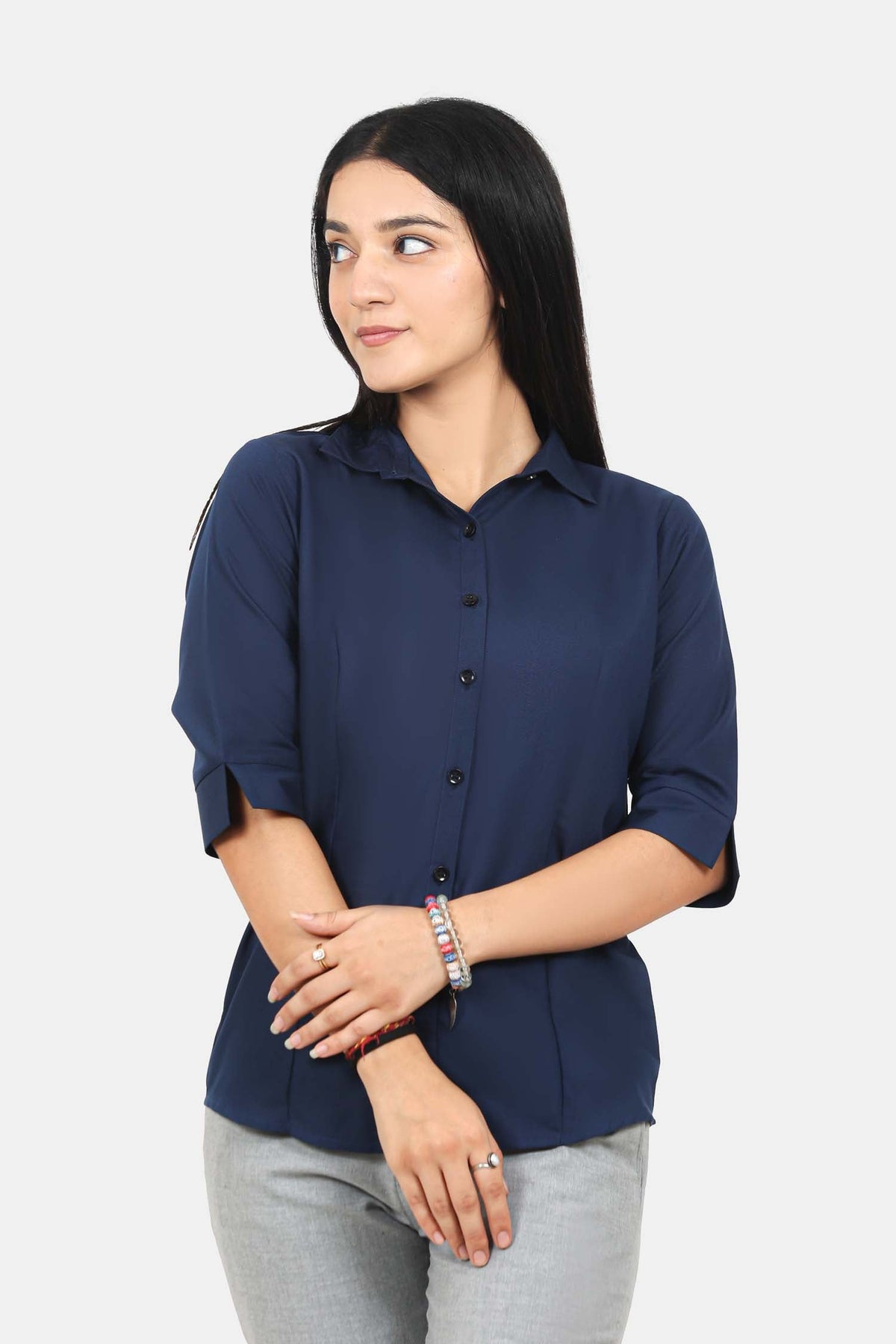Veshbhoshaa Bluebird Women'S Navy Blue Formal Shirt - PUSHMYCART