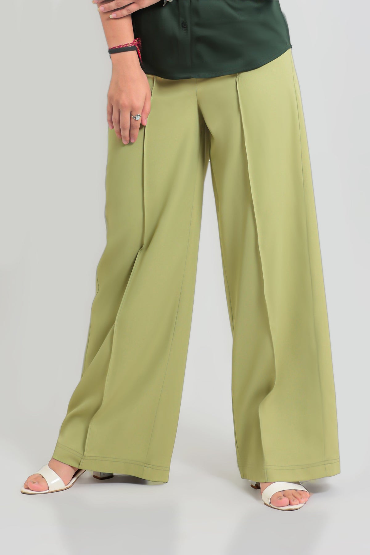 BLUEBIRD WOMEN'S LIGHT GREEN CASUAL BELL BOTTOM  TROUSERS