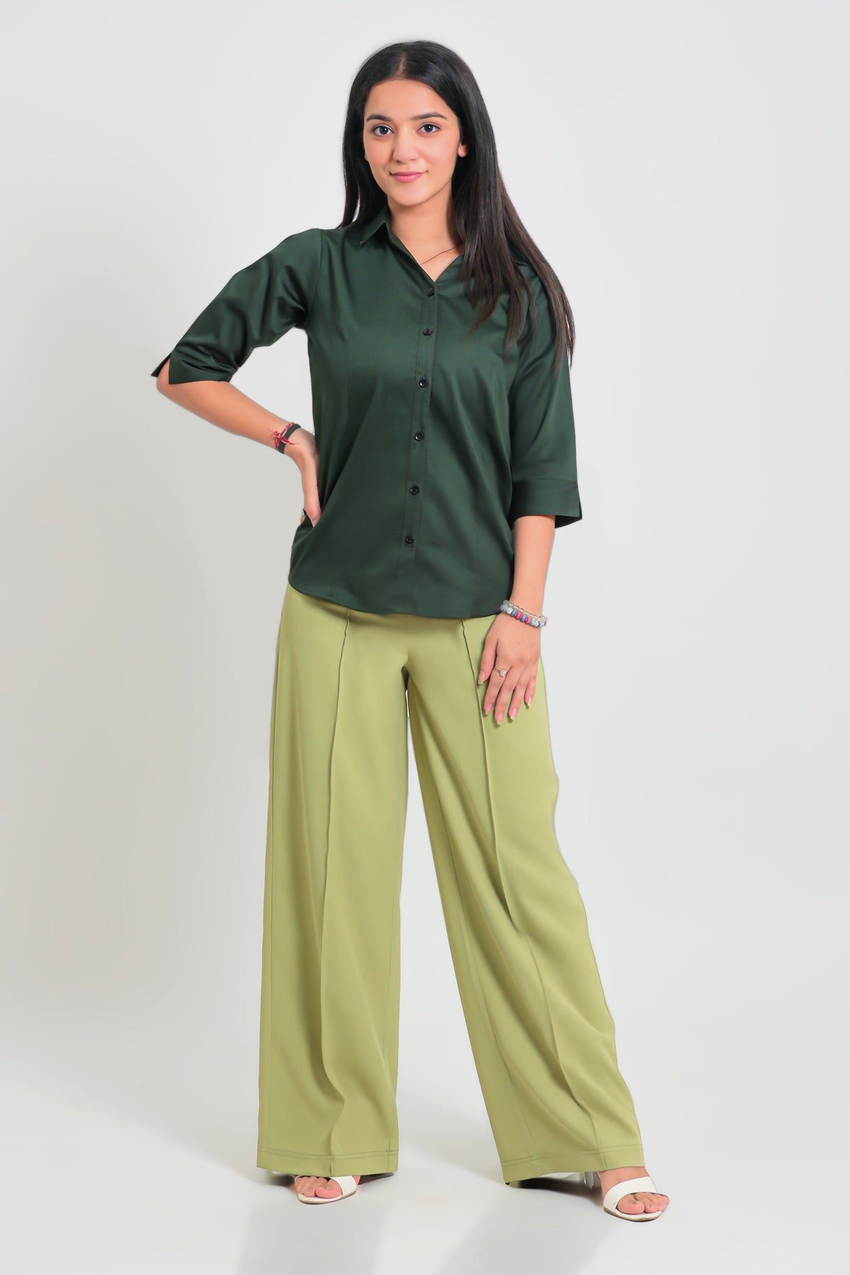 Veshbhoshaa Bluebird Women'S Light Green Casual Bell Bottom  Trousers - PUSHMYCART