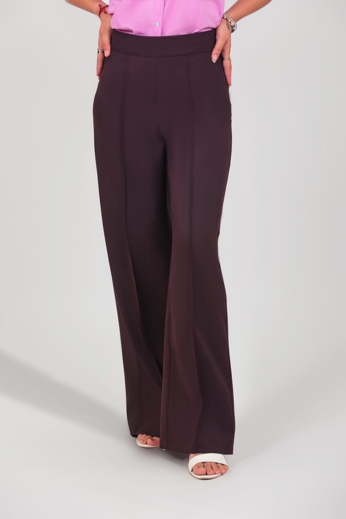 Veshbhoshaa Bluebird Women'S Dark Purple Casual Bell Bottom Trousers - PUSHMYCART