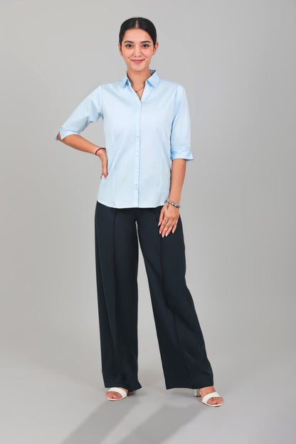 Veshbhoshaa Bluebird Women'S Navy Blue Casual Bell Bottom  Trousers - PUSHMYCART
