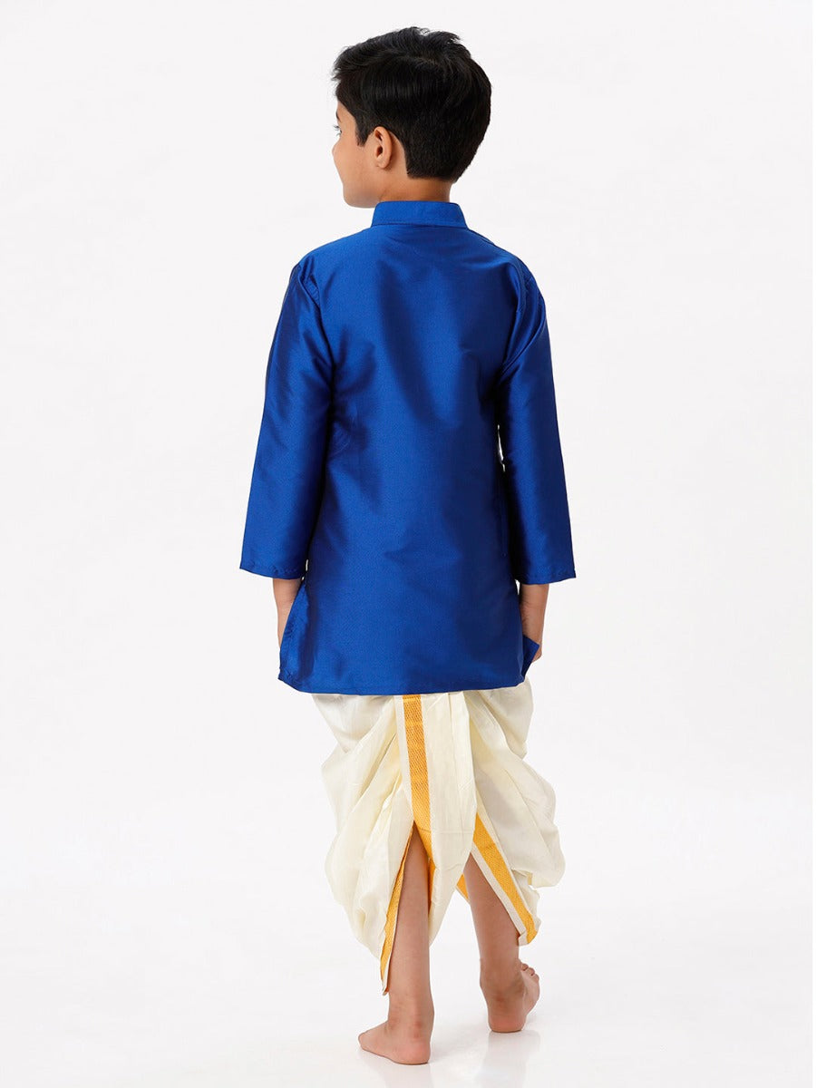 Boys Silk Cotton Full Sleeves Royal Blue Kurta with Panchakacham Combo