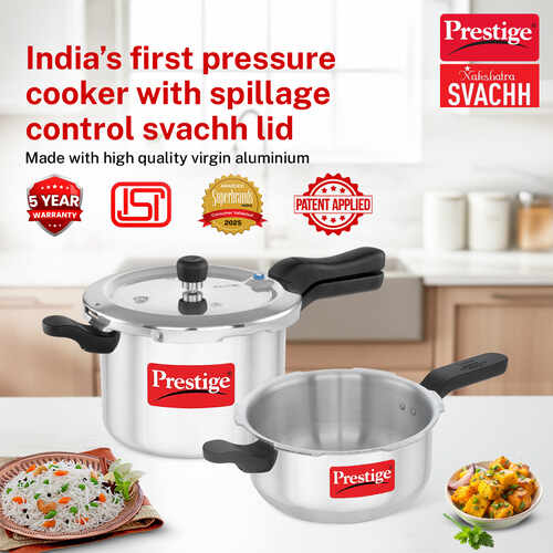 Prestige Svachh Aluminium Anti Bulge Gas And Induction Compatible Pressure Cooker 5 L Combo