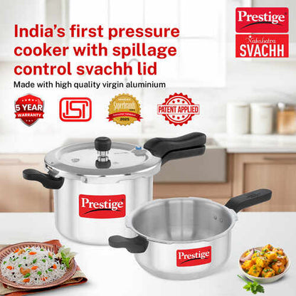 Prestige Svachh Aluminium Anti Bulge Gas And Induction Compatible Pressure Cooker 5 L Combo