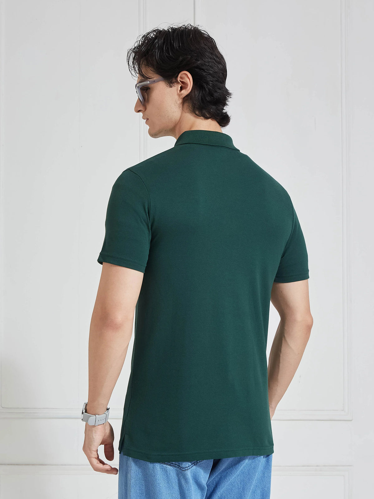 Campus Mens Green Solid Polo Collar T Shirt