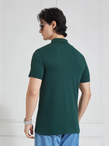 Campus Mens Green Solid Polo Collar T Shirt