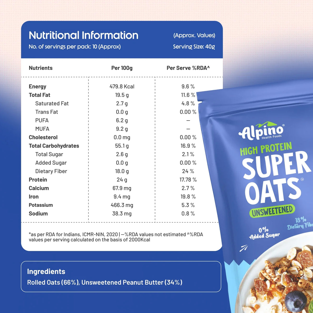 Alpino High Protein Super Rolled Oats Unsweetened 