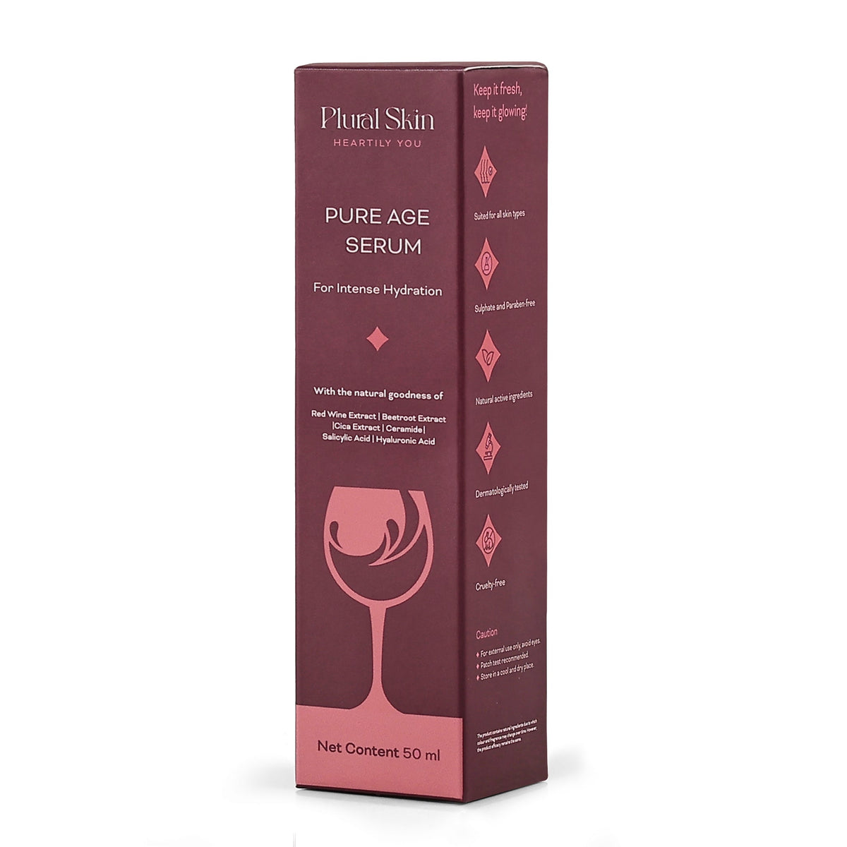 Plural Skin Pure Age Serum bottle with dropper, featuring hyaluronic acid and red wine extract for skin. - Image 6