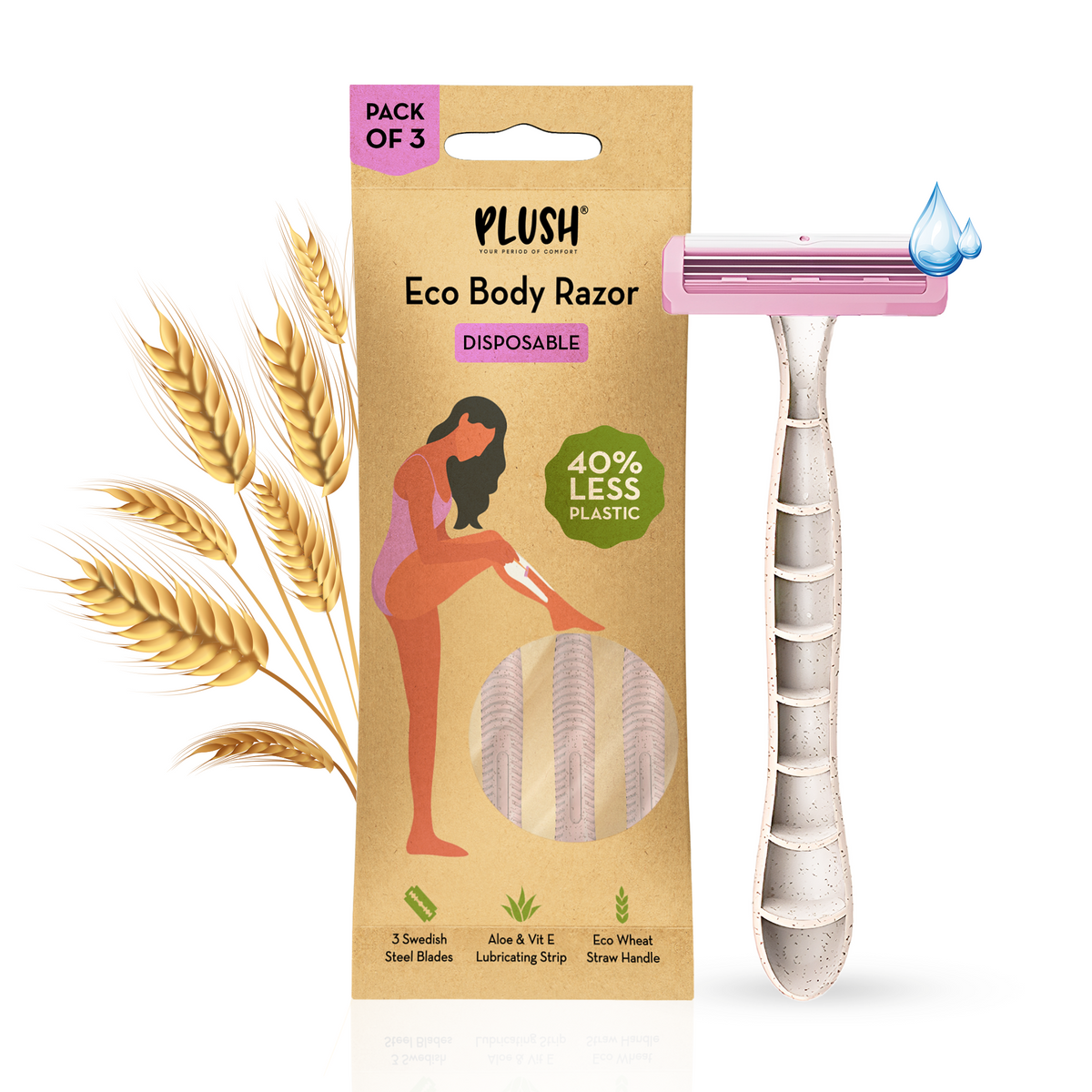 Plush Eco Body Razor with Wheat Straw Handle
