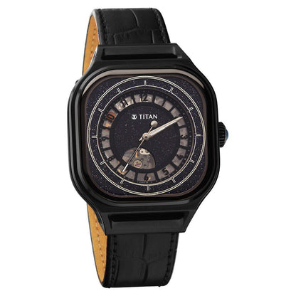 Titan Stellar Automatic Aventurine Dial Leather Strap Watch for Men