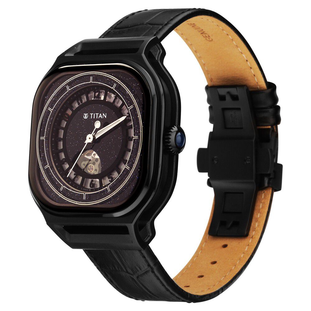 Titan Stellar Automatic Aventurine Dial Leather Strap Watch for Men