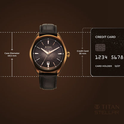 Titan Stellar Starlight Analog with Concealed Automatic and Brown Dial Brown Leather Strap Watch for Men